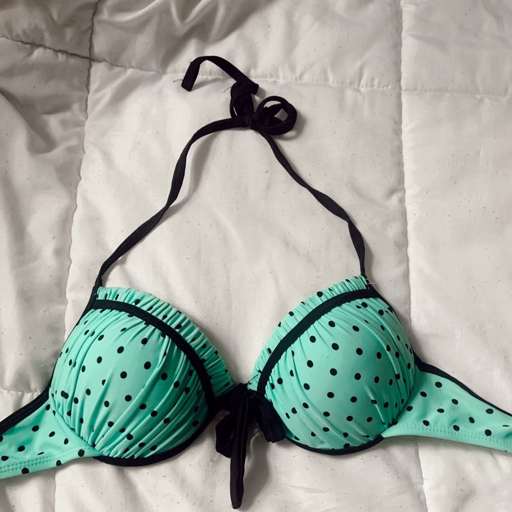 Blue and Black Polka Dot Bikini Top